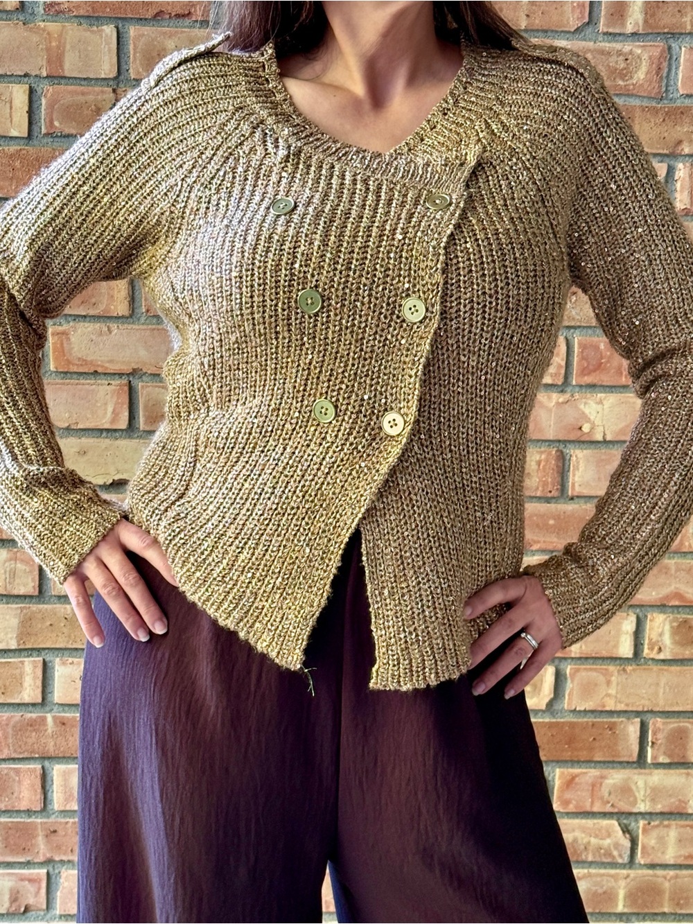 Double breasted gold sweater
